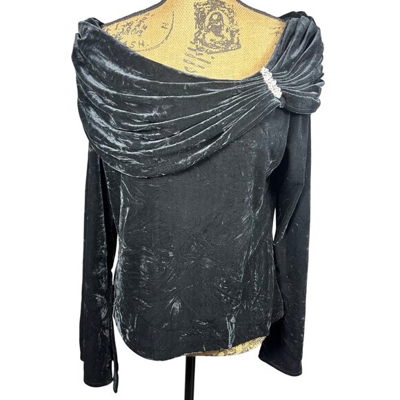 Xscape By Joanna Chen Black Velvet Off-Shoulder Top Lg Elegant Cocktail Party - Picture 1 of 9